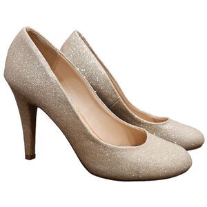 Kelly & Katie Gold Glitter Sparkle Round Toe High Heels Pump Size 9